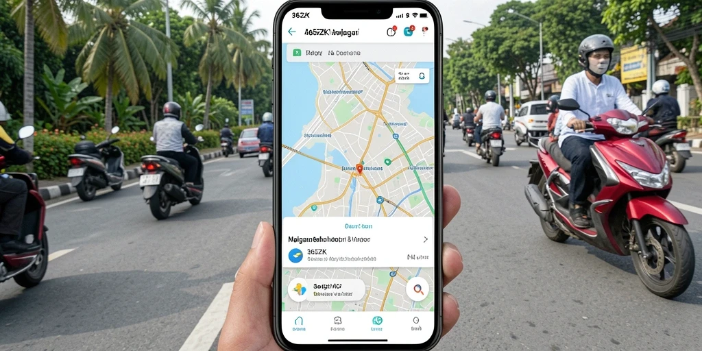 Antarmuka aplikasi 365ZK menampilkan rute navigasi motor secara jelas.