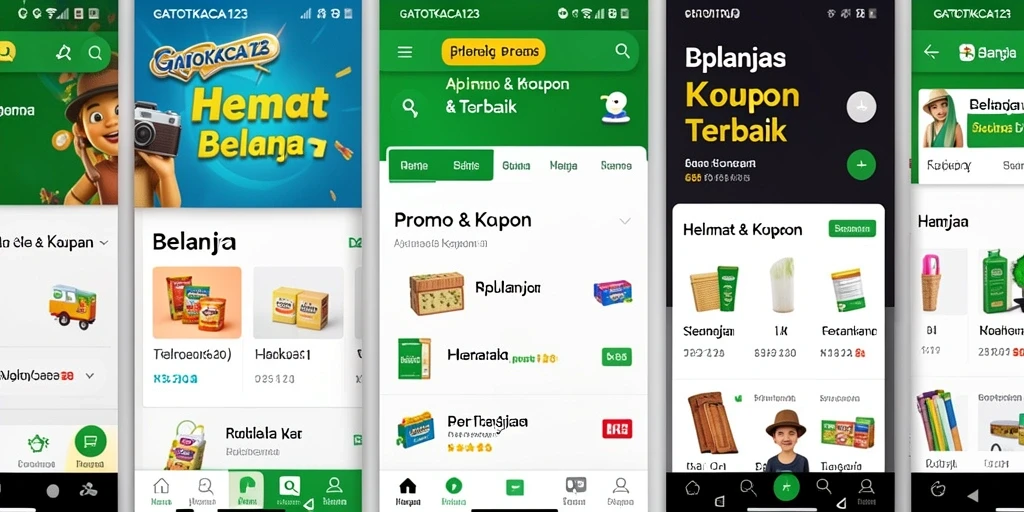 Tampilan antarmuka aplikasi GATOTKACA123 dengan berbagai kupon menarik.