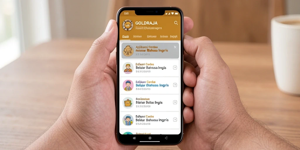 Tampilan antarmuka aplikasi GOLDRAJA untuk belajar Bahasa Inggris.
