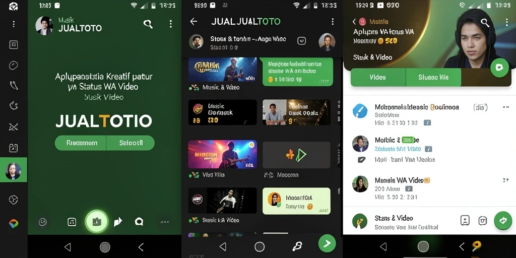 Tampilan antarmuka aplikasi JUALTOTO yang intuitif dan menarik untuk Status WA Video.