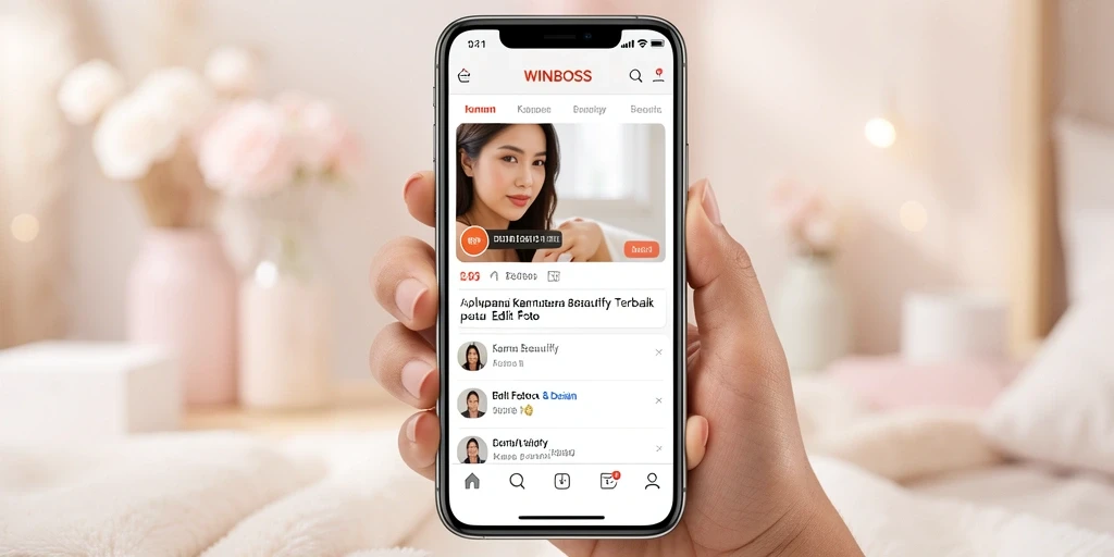 Antarmuka aplikasi WINBOSS untuk pengeditan foto beautify.